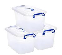 STL Heavy-Duty Clear Plastic Storage Box with Lid, Stackable Storage Container for Home, Office, Kitchen, Toys, and Goods, Secure Clip-Lock Lid, Durable & Transparent Design (Pack of 3-35ltr)