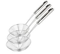 STL Pack of 3 Stainless Steel Strainer Wire Skimmer Ladle with Ergonomic Handle, Sieves Spider Mesh Filter, Solid Utensils Slotted Spoon for Kitchen, Frying Chipd Food, Pasta, Noodles, Spaghetti