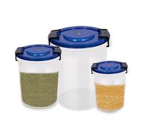 STL Round Food Containers with Lids Airtihgt (Pack of 3)(10Ltr,16Ltr,25Ltr), Plastic Reusable Snack Pots with Clip Lock, Leak-proof Small Storage Container Set Stackable for Grocery