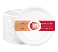 STL Strong Paper Plates (10 Inch / 100-Pack) 100% Compostable Heavy-Duty Eco-Friendly Disposable Bagasse Plates Made of Natural Sugarcane Fibers - Biodegradable Paper Plate