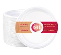 STL Strong Paper Plates (10 Inch / 200-Pack) 100% Compostable Heavy-Duty Eco-Friendly Disposable Bagasse Plates Made of Natural Sugarcane Fibers - Biodegradable Paper Plate