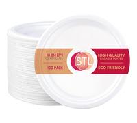 STL Strong Paper Plates (7 Inch / 100-Pack) 100% Compostable Heavy-Duty Eco-Friendly Disposable Bagasse Plates Made of Natural Sugarcane Fibers - Biodegradable Paper Plate