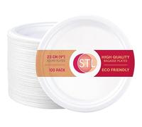 STL Strong Paper Plates (9 Inch / 100-Pack) 100% Compostable Heavy-Duty Eco-Friendly Disposable Bagasse Plates Made of Natural Sugarcane Fibers - Biodegradable Paper Plate