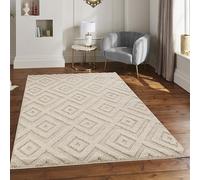 STL Washable Area Rug, 120 x 170 cm Non-Slip Carpet for Living Room, Bedroom, Lounge, Dining or Kitchen, Soft, Durable & Non-Shedding Area Rug, Indoor Floor Carpet, Geometric Design - Beige