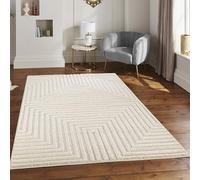STL Washable Area Rug, 120x 170 cm Non-Slip Carpet for Living Room, Bedroom, Lounge, Dining or Kitchen, Soft, Durable & Non-Shedding Area Rug, Indoor Floor Carpet, Geometric Design - Cream