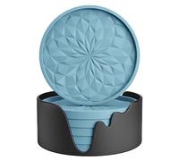 STLIAN Silicone Coasters with Holder,[6 Pack] Drinking Coasters - Cup Mat for Hot or Cold Drinks, Thickened, Non-Slip, Non-stick,Deep Tray Ether