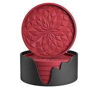 STLIAN Silicone Coasters with Holder,[6 Pack] Drinking Coasters - Cup Mat for Hot or Cold Drinks, Thickened, Non-Slip, Non-stick,Deep Tray Wine Red
