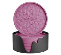 STLIAN Silicone Coasters with Holder,[6 Pack] Drinking Coasters - Cup Mat for Hot or Cold Drinks, Thickened, Non-Slip, Non-stick,Deep Tray Dusty Rose