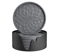 STLIAN Silicone Coasters with Holder,[6 Pack] Drinking Coasters - Cup Mat for Hot or Cold Drinks, Thickened, Non-Slip, Non-stick,Deep Tray Dark Grey