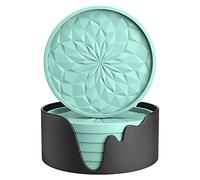 STLIAN Silicone Coasters with Holder,[6 Pack] Drinking Coasters - Cup Mat for Hot or Cold Drinks, Thickened, Non-Slip, Non-stick,Deep Tray Mint Green