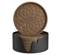 STLIAN Silicone Coasters with Holder,[6 Pack] Drinking Coasters - Cup Mat for Hot or Cold Drinks, Thickened, Non-Slip, Non-stick,Deep Tray Coffee