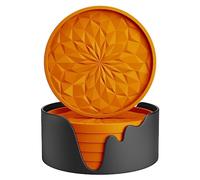 STLIAN Silicone Coasters with Holder,[6 Pack] Drinking Coasters - Cup Mat for Hot or Cold Drinks, Thickened, Non-Slip, Non-stick,Deep Tray Orange