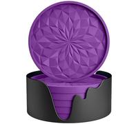 STLIAN Silicone Coasters with Holder,[6 Pack] Drinking Coasters - Cup Mat for Hot or Cold Drinks, Thickened, Non-Slip, Non-stick,Deep Tray Dark Purple