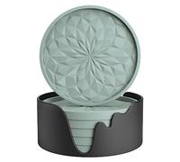 STLIAN Silicone Coasters with Holder,[6 Pack] Drinking Coasters - Cup Mat for Hot or Cold Drinks, Thickened, Non-Slip, Non-stick,Deep Tray Desert Sage