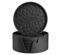STLIAN Silicone Coasters with Holder,[6 Pack] Drinking Coasters - Cup Mat for Hot or Cold Drinks, Thickened, Non-Slip, Non-stick,Deep Tray Black