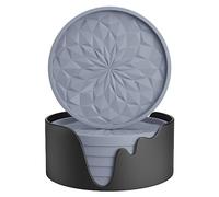 STLIAN Silicone Coasters with Holder,[6 Pack] Drinking Coasters - Cup Mat for Hot or Cold Drinks, Thickened, Non-Slip, Non-stick,Deep Tray Light Grey