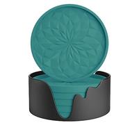 STLIAN Silicone Coasters with Holder,[6 Pack] Drinking Coasters - Cup Mat for Hot or Cold Drinks, Thickened, Non-Slip, Non-stick,Deep Tray Teal Blue