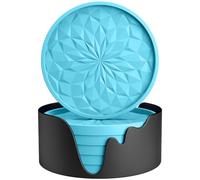 STLIAN Silicone Coasters with Holder,[6 Pack] Drinking Coasters - Cup Mat for Hot or Cold Drinks, Thickened, Non-Slip, Non-stick,Deep Tray Sky Blue