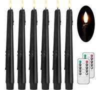 Stmarry Black Flameless Taper Candles with Remote and Timer - 9.65 Inch Real Wax LED Candlesticks - Wax Drip Battery Operated Halloween Taper Candles with 3D Flickering Flame Halloween Decor, 6 Pack
