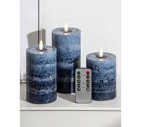 Stmarry Gradient Navy Blue Flameless Candles with Remote and Timer, Real Wax Made LED Pillar Candles Battery Operated with 3D Flickering Flame, 3" x 4",5",6", Navy Blue Decor, Set of 3