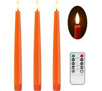 Stmarry Orange LED Flameless Taper Candles with Remote and Timer, 9.65 Inch Real Wax Made Flameless Candlesticks, Dripless Battery Operated Candles with 3D Flickering Flame - Set of 3