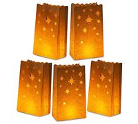 Stmarry White Paper Luminary Bags - 50-Pack Candle Lantern Bags, Fire-Retardant, Star Luminaries for Christmas, Weddings, Birthday Party Decoration, Use with Tealights, Votive, 5.9 x 10 x 3.5 Inches