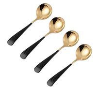 STmea 4-Pack Stainless Steel Palace Style Soup Spoons Large Bowl 1.8'' Round Head Stainless Steel Heavy Duty Food Serving Spoons,6.3×1.8 Inch (Black Gold)