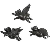 STmea Ceramic flying pig wall-mounted living room bathroom garden decoration pendant 3-piece set (Black)