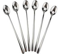 STmea Long-handled spoon, 9-inch iced tea spoon, 18/10 stainless steel mixed iced tea spoon, cocktail shaker, coffee, milkshake, cold drink, 6-piece set (silver)