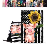 stmedazm for iPad 10th Generation 10.9 Inch 2022 Case, Premium PU Leather Folding Stand Case with Auto Sleep/Wake for iPad 10.9" 10th Gen - American Flag Pig & Sunflower