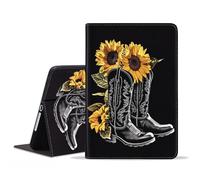 stmedazm for iPad 9.7 2018/2017 Case, iPad Air 2/iPad Air Case, Premium PU Leather Folding Stand Cover with Auto Wake/Sleep for iPad 6th/5th Generation - Western Cowboy Boots with Sunflower