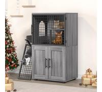 STMHOM Double Layer Cat Litter Box Furniture, Hidden Litter Box Enclosure with Entertaining Platform, Modern Villa Cat Cabinet House with Ladder, Washroom Indoor, Dark Grey