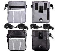 STMK 2 Pack Dog Treat Pouch, Dog Training Treat Pouch with Waist Shoulder Strap, 3 Ways to Wear, Easily Carries Toys, Kibble, Treats for Dog Walking, Dog Training, Puppy Training (Grey and Black)