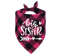STMK Big Sister Plaid Dog Bandana, Pregnancy Announcement Plaid Dog Bandana, Gender Reveal Photo Prop, Pet Scarf Accessories, Pet Scarves for Dogs (Pink)