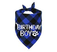 STMK Dog Birthday Bandana, Dog Birthday Boy Bandana Plaid Triangle Scarf for Dog Puppy Birthday (Blue)