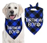 STMK Dog Birthday Bandana, Dogs Birthday Boy Plaid Bandana Triangle Scarf for Medium Large Dogs