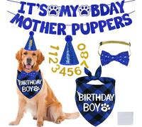 STMK Dog Birthday Decorations, Multi Sizes Dog Birthday Hat Bandana Bow Tie Numbers It’s My Bday Mother Puppers Banner for Large Extra Large Dogs Pets (X-Large, Blue)