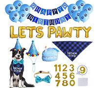 STMK Dog Birthday Party Supplies, Dog Birthday Hat with Numbers Bandana Bowtie Cake Toy Lets Pawty Paw Balloons Banner for Dogs