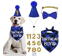 STMK Dog Party Supplies - Multi Size Dog Birthday Hat & Bandana Bow Tie - Blue (Small)