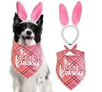STMK Easter Dog Bandana Bunny Outfits, Easter Bunny Dog Headband Plaid Dog Easter Bandanas Bunny Costumes for Small Medium Large Dogs Easter Costumes (Pink)