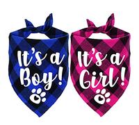 STMK It's A Boy It's A Girl Plaid Dog Bandana, Pregnancy Announcement Dog Bandana, Baby Announcement Dogs Bandanas Gender Reveal Photo Prop for Dogs (Blue & Pink)
