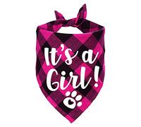 STMK It's A Girl Plaid Dog Bandana, Pregnancy Announcement Dog Bandana, Baby Announcement Dogs Bandanas Gender Reveal Photo Prop for Dogs (Pink)
