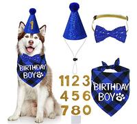 STMK Multi Size Dog Birthday Hat & Bandana - Boy Bow Tie Birthday Numbers for Extra Large Dogs (X-Large, Blue)