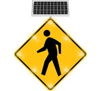 STMKB 24" Solar Pedestrian Crossing Sign Solar, Powered LED Blinking Reflective Street Traffic Warning Pedestrian Crossing Walking Sign, for Park School Urban/Road Community