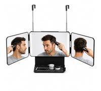 STMKB 3 Way Mirror For Self Hair Cutting, Rechargeable Tri Fold Haircut Mirror With 3 Color Led Lights, Adjustable Hooks & Storage Shelf, 360° Barber Mirror For Men