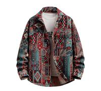 stmoitz Aztec Shacket Thick Fall Jacket Boho Brocade Jacquard Ethnic Pattern Shirt Button for Men Women Plaid Casual Spring Coat, Red, XL