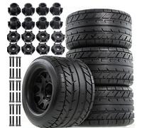 STMU 1/10 RC Rubber Tires & Wheel Rim 12mm/14mm Hex Hub 4.64''OD Compatible with 1/10 Scale Traxxas Rustler Slash HPI Redcat Volcano ExceedRC Infinitive RC Monster Truck Set of 4 (Type B)