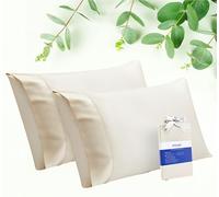 STNOMY Premium 100% Eucalyptus Tencel Lyocell cooling Pillowcase Set of 2, Moisture Wicking,Temperature Regulating, Soft &Smooth Sateen pillow cover All Season (Queen Cream)