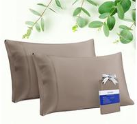 STNOMY Premium Eucalyptus Tencel Cooling Pillowcase 2 Pack Queen Soft Brown | Moisture Wicking for Night Sweats | 3X Faster Drying | Oeko-TEX Certified 300TC Sateen | Temp Regulating Hypoallergenic