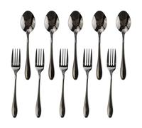 STNRST-IN 10PCS Black Cutlery Set with Spoon and Fork, Stainless Steel Mirror Polished Finish Flatware Set, Dinner Sets with Black Titanium Plating for Home Kitchen (Dishwasher Safe
